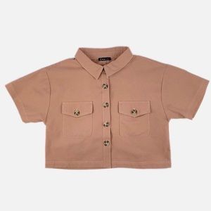 Very J Mauve Short Sleeve Button Down Cropped Utility Shirt Size Small